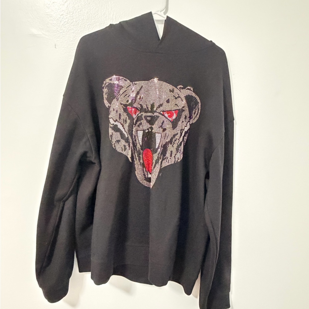 Men’s Black Head Or Tails Hoodie with Bear Design XXL